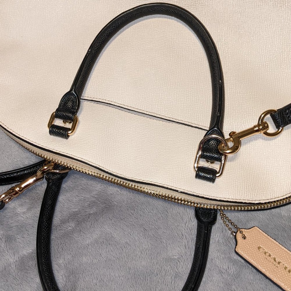 Coach Sierra Satchel Bag Crossbody Cream,  Black, and Gray Cross Grain Leather - Picture 7 of 15